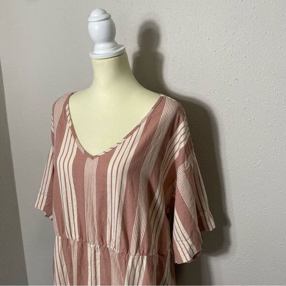 Girl With Curves Linen Blend Striped Casual Beachy Midi Dress Women's Size 1XP - Picture 11 of 16